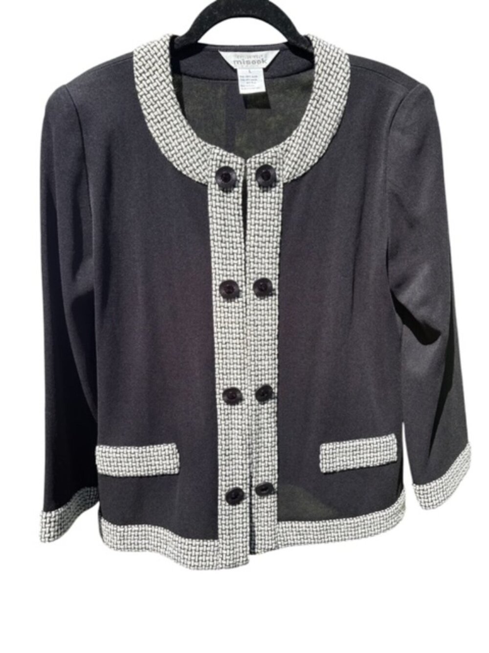 MISOOK Women's Vintage Black & White Knit Sweater Jacket Size L